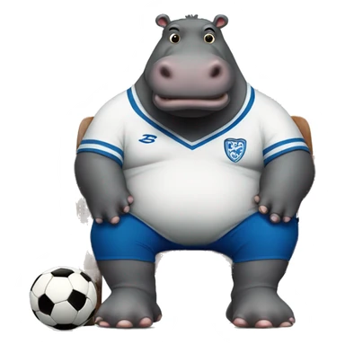 fat hippo as soccer player sit on chair sticker