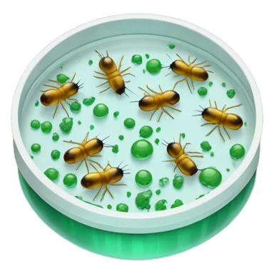 A petri dish with a swarming colony sticker