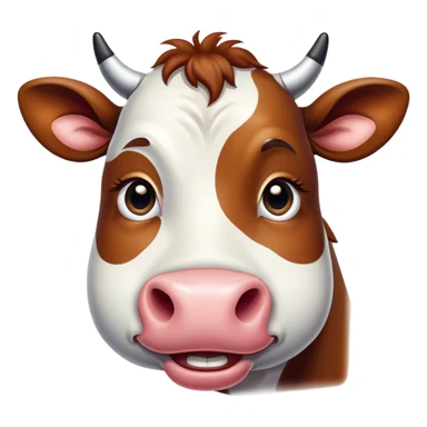 Cinematic Comical Black and White Cow Portrait Emoji, Head tilted dramatically with an exaggeratedly amused expression, featuring a striking, glossy coat of bold black and white, wide, expressive brown eyes filled with playful disbelief, Simplified yet hilariously expressive features, highly detailed, glowing with a slightly sassy glow, high shine, dramatic yet playful, stylized with an air of cheeky mischief, bright and endearing, soft glowing outline, capturing the essence of a spirited and over-the-top cow, so meme-worthy it feels like it could moo its way into internet fame instantly! sticker