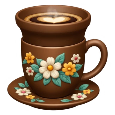 Brown cup of coffee with flowers pattern  sticker