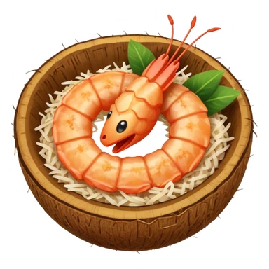 coconut shrimp, shrimp with visible coconut shreds, simple apple emoji style sticker