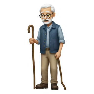 Hunched over old grandpa with cane  sticker