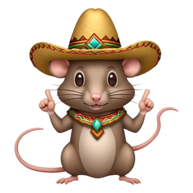 A rat wearing a sombrero holding a thumbs down sticker