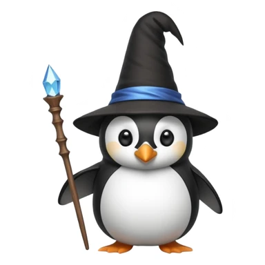 A penguin wizard with a pointy hat and a magic wand sticker