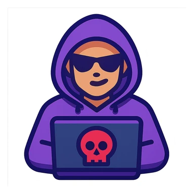 hacker character in purple hoodie, digital style sticker