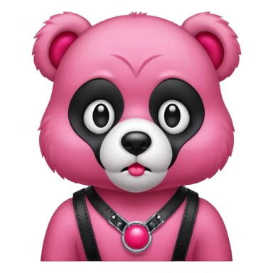 Gloomybear wearing black harness, red bubblegum in mouth sticker