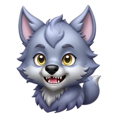 Cinematic Cute Werewolf Portrait Emoji, with a cuddly, miniature lupine form in soft moonlit grays and silvers, featuring oversized sparkling eyes and a sweet, endearing snarl, simplified yet irresistibly adorable, highly detailed with a gentle glowing outline that captures the playful, heartwarming essence of a little werewolf! sticker