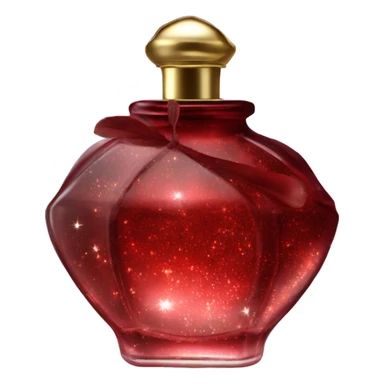 Dark red magic fairy sparkling old Antique oil perfume bottle with herbal and rose flowers sticker