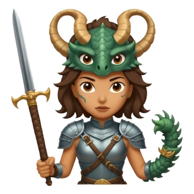 Fierce Latina in armor with a sword after a battle cutting off the head of a hydra sticker