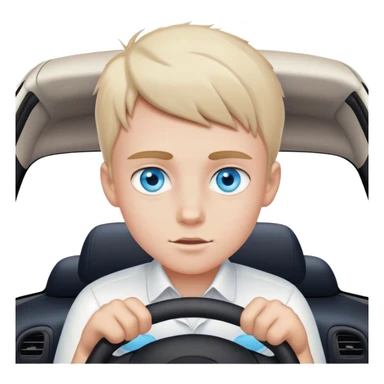 boy in white shirt inside car Blue eyes  sticker