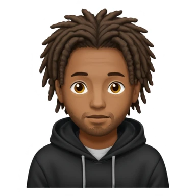 Brown skinned man with short dreads with black hoodie sticker