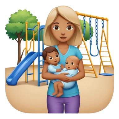Daycare playground with kids and a woman holding a baby watching kids play sticker