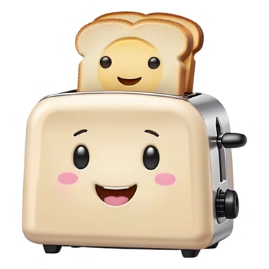 Cute Kawaii Toaster, tiny and square, soft pastel cream with a happy smile, chubby cheeks, two little toast slices popping out, giggling in excitement! sticker