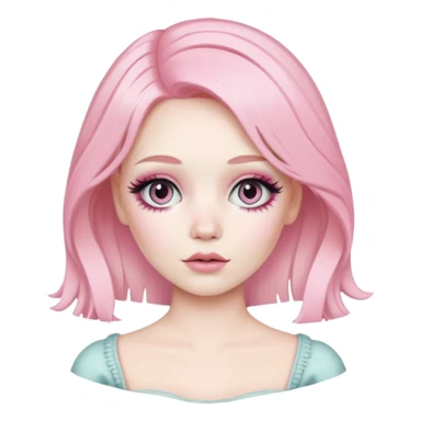 Blonde woman with pastel pink hair, pale skin, doll-like appearance, ThatPoppy music artist sticker