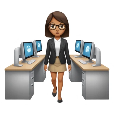 a girl walking into a computer room in an organized manner sticker