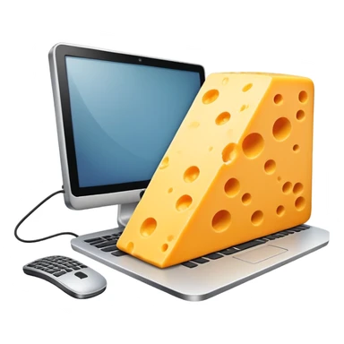 A block of cheese working at a computer  sticker