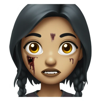 girl zombie with black long hair with teeth and serious face  sticker