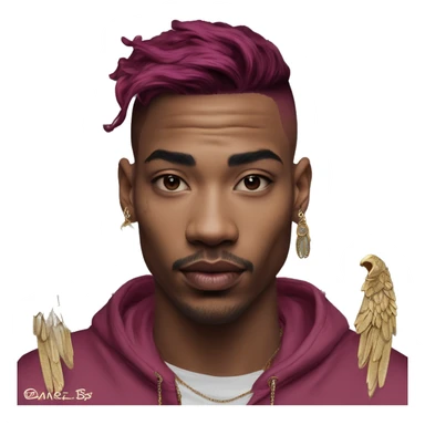 Vintage patina intricate swirls gold jewellery baroque raven wings angel tropical Deep pink maroon burgundy cyan dark hoodie man vitiligo dyed hair gold piercings nose piercing ear piercings sticker