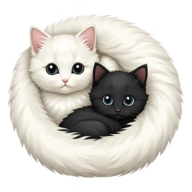 Two cute kittens, a black kitten and a white kitten curled up together to form the shape of the yin yang symbol  sticker