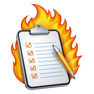 A To-do list on fire. Representing fast completion. This will be an app achievement so make it kind of high end ux looking or even like a fun trophy sticker