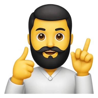 yellow emoji, black beard, mouth to the side, hand gesturing 'no', one eyebrow up sticker