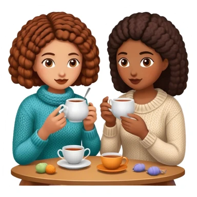 Two girls talking, drinking tea and knitting on their separate projects  sticker