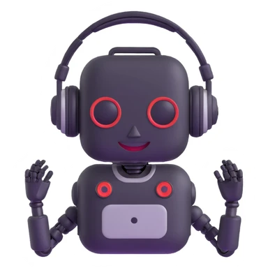 Smiling robot support assistant with headphones in messaging interface sticker