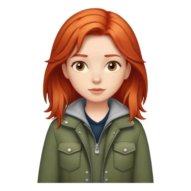 Red haired girl with a jacket sticker