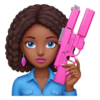 Black Girl hand pink nails holding pink gun with blue eyes sticker