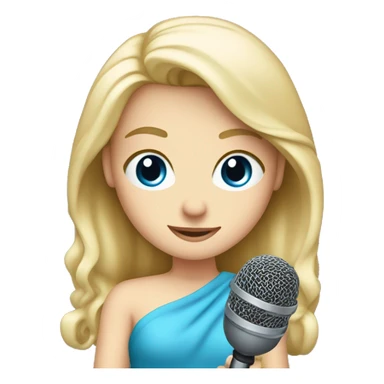 A blonde gir with blue eyes, white and holding a mcrophone sticker