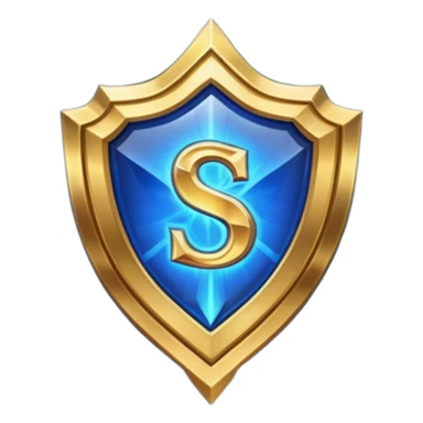 Create a custom emoji badge featuring a stylized, glossy letter “S”. Style it after the Challenger rank from League of Legends. Use gold & sapphire blue colors, radiant glow effects, and a majestic, high-prestige frame.
 sticker