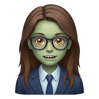 zombie girl with glasses, long brown hair, wearing a suit, slightly smiling sticker