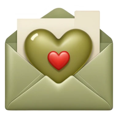 A letter sealed with a pale olive heart sticker