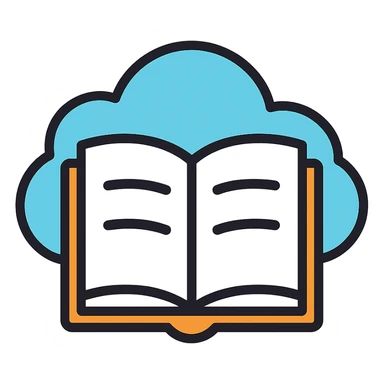 open thick white book made of cloud, colorful outlined icon style sticker