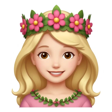 A girl with a flower-shaped crown smiling gently. sticker