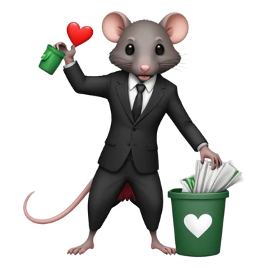 black humanoid rat in a suit throwing a heart in the trash sticker