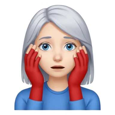 young woman with gray hair and blue eyes and 1 palm of hand covering face in exasperation sticker