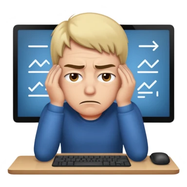 person stressed in front of computer sticker