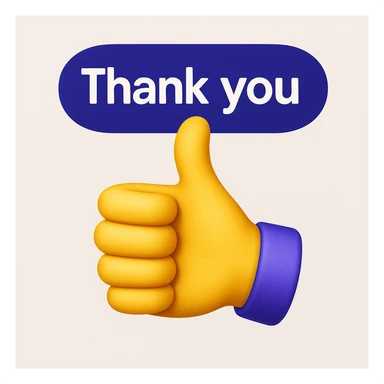 Create an emoji showing a hand giving a thumbs up and expressing 'thank you'. Use similar colors and shading as the magnifying glass emoji in the reference image. sticker