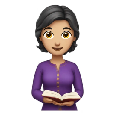 Armenian women with the purple clothes reading book and looking at camera and smiling  sticker