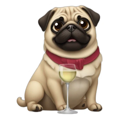 pug drinking a glass of wine sticker