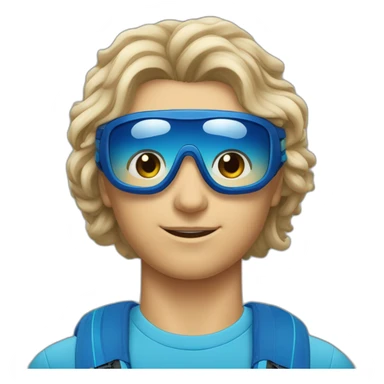 Un jeune homme couler de peau blanche avec les cheveux bleus et des lunettes de ski sticker