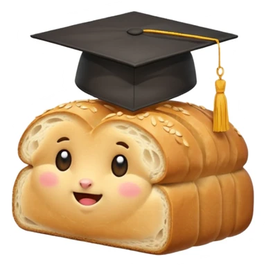 a loaf of bread wearing a graduation cap sticker