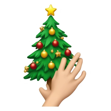 hand putting ornament on Christmas tree sticker