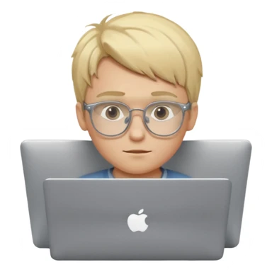Blonde boy using laptop wearing clear glasses sticker