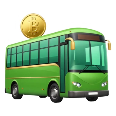 green electric bus with a big gold coin displaying 0€, no text on the bus sticker