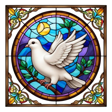 dove on colourful window of church sticker