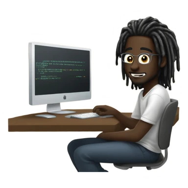 Web developer sitting in front of a computer a 20 year old dark skinned man with medium length dreadlocks coding make the dreadlocks not to be longer than is mouth sticker
