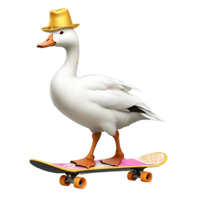 White goose wearing party hat riding skateboard sticker