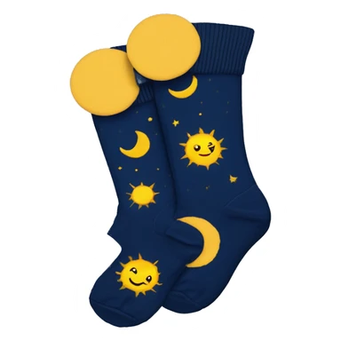 Dark blue cotton socks with yellow suns and moons sticker